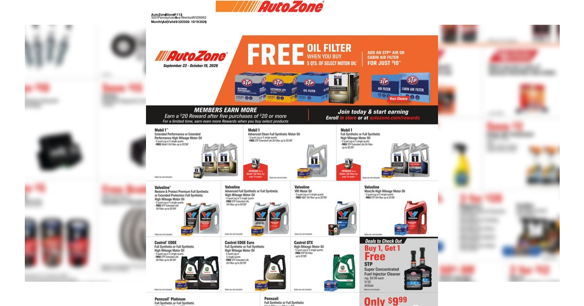 AutoZone Monthly Ad (9/22/25 – 10/19/26)