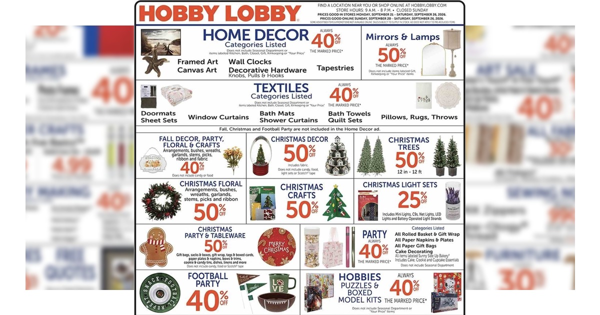 Hobby Lobby Weekly Ad (9/20/26 - 9/26/26) Preview