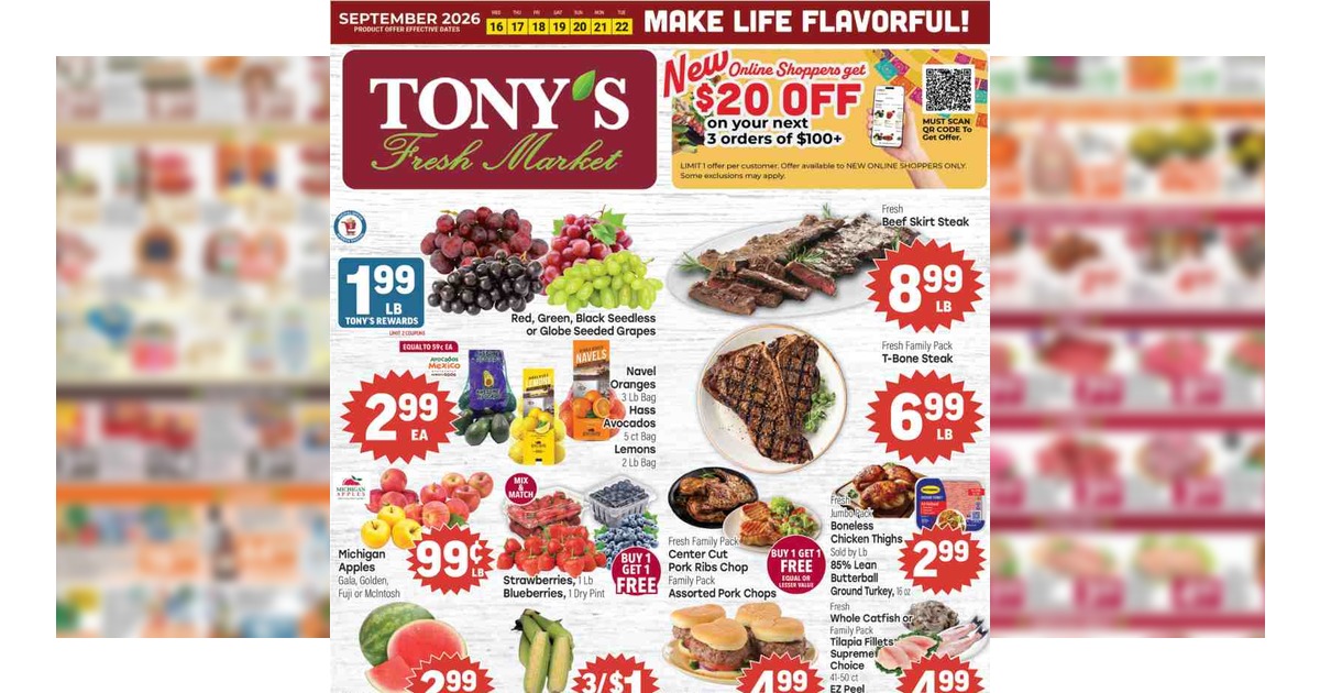 Tony’s Ad (9/23/26 – 9/29/26) Tony’s Fresh Market Weekly Ad