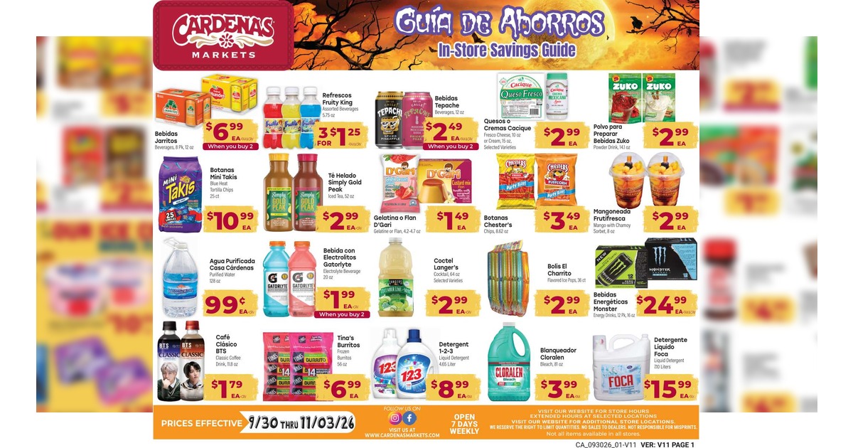 Cardenas Monthly Ad (9/30/26 – 11/3/26) Early Preview